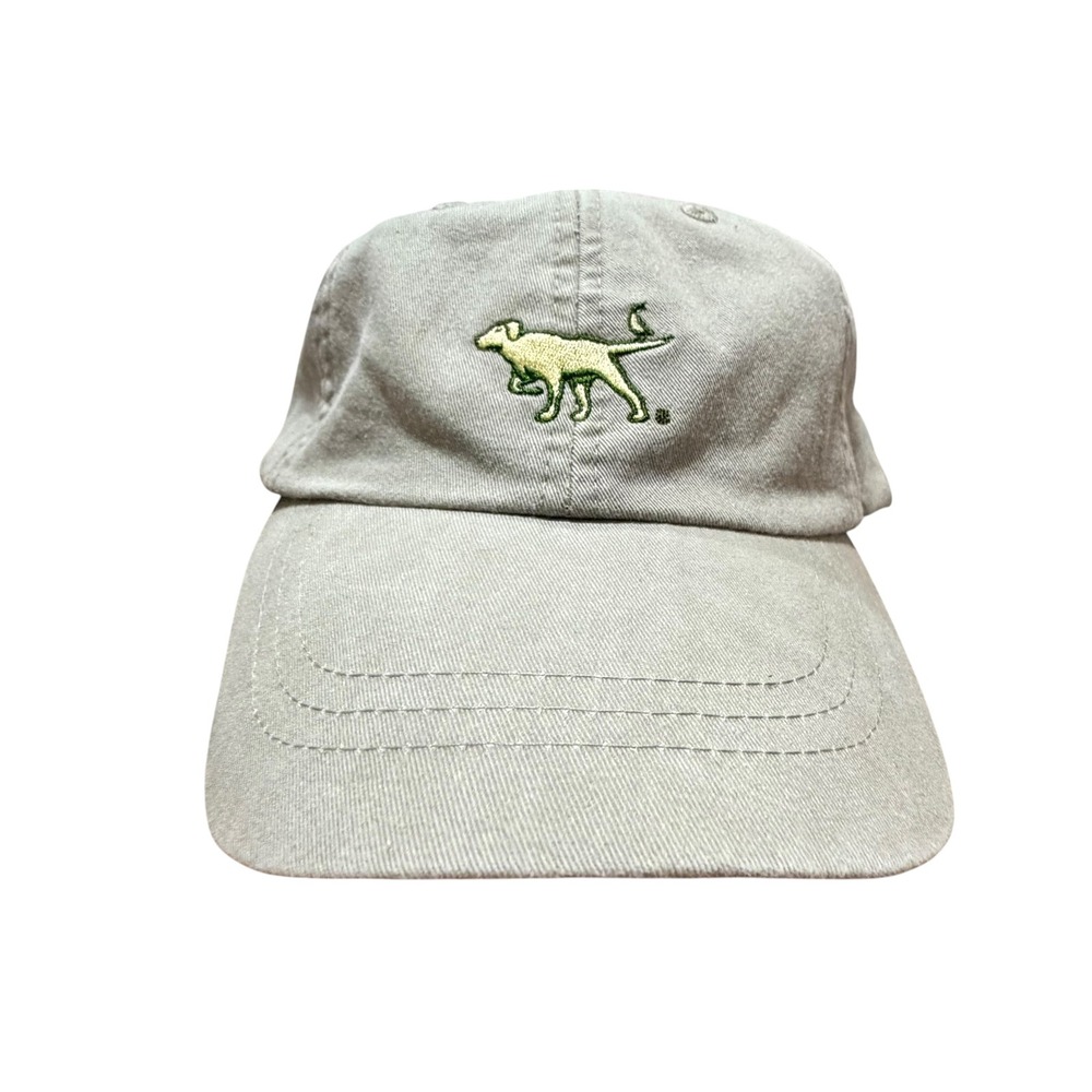 Bird Dog Bay Mens Khaki Tan Cotton Baseball Hat Leather Strap Mans Best Friend